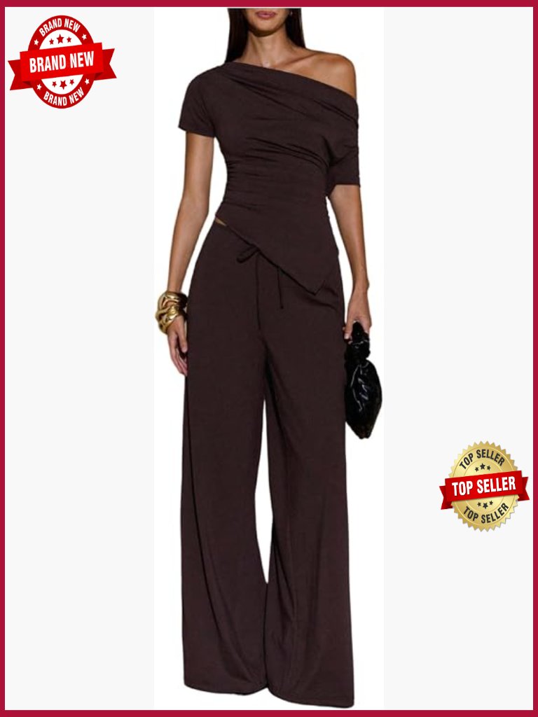 2 Piece Set Off Shoulder Top Wide Leg Pants Loungewear